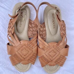 SOFTSPOTS TELA WOVEN HUARACHE LEATHER DARK BEIGE/NATURAL SANDALS SIZE 6W